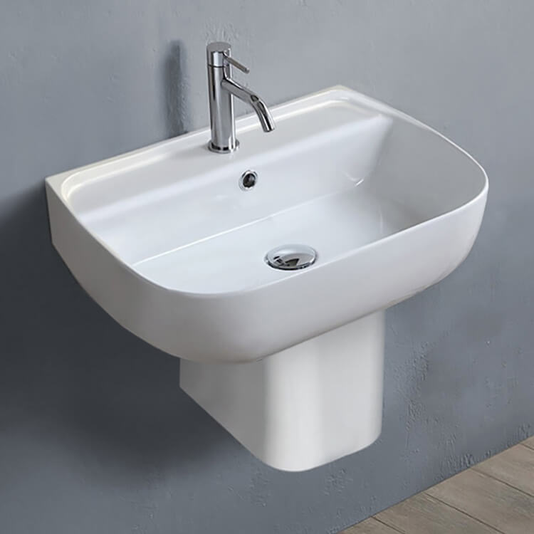 CeraStyle 078500U-S-PED-One Hole Rectangular White Ceramic Semi-Pedestal Sink